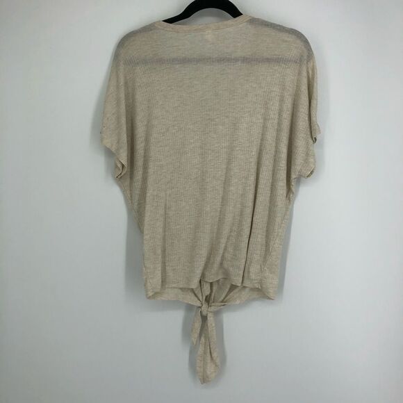 BP Ribbed Tie Front V Neck Top Cream - Picture 4 of 5
